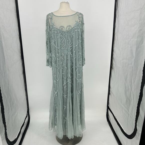Pisarro Nights Women's Beaded Illusion Neck Gown Size 20 Formal Dress Mint Green - Picture 2 of 16
